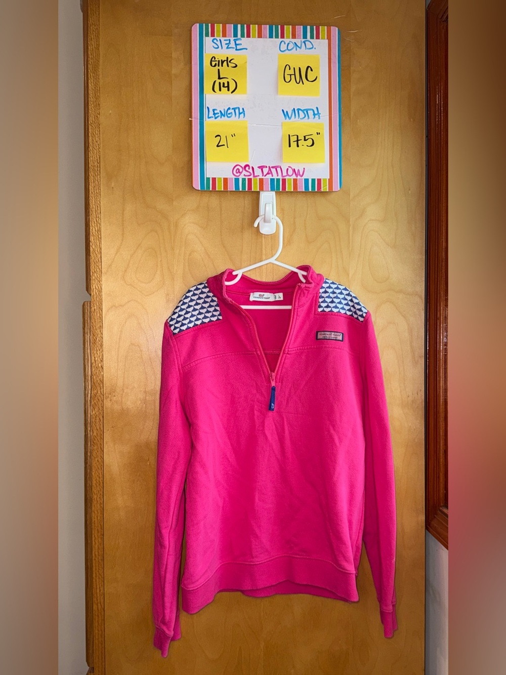 Vineyard Vines Girls Hot Pink Quarter-Zip Sweatshirt